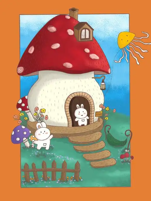 插画小兔子的蘑菇屋