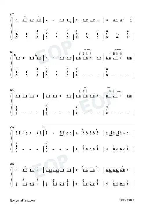 芒种-好听版双手简谱预览2-钢琴谱文件(五线谱,双手简谱,数字谱,midi