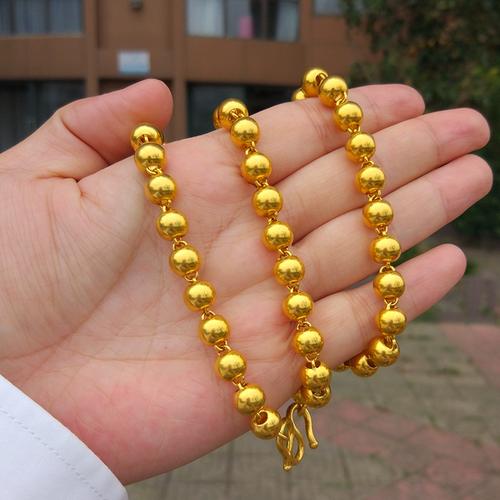 9999黄金项链情侣款圆珠链时尚佛珠金链子百搭锁骨链纯金纯银项链