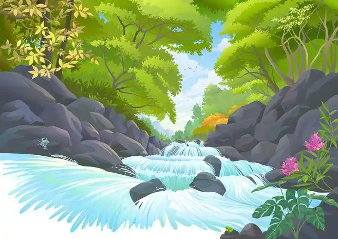 卡通小溪风景漫画图片