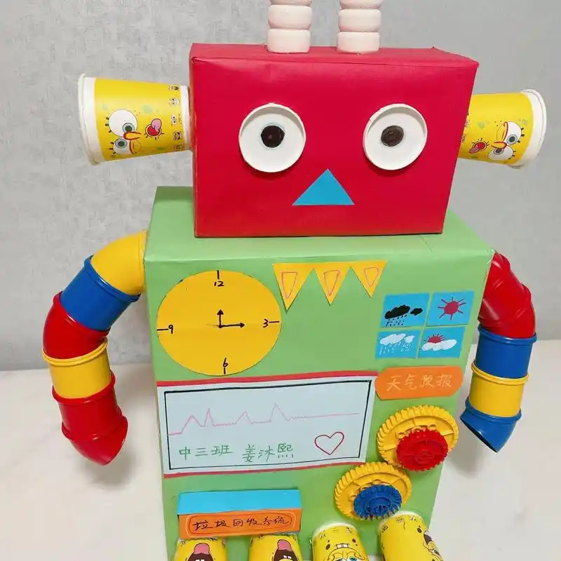 手工机器人制作  幼儿园科技作品 手工机器人,做的停不下来.