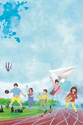 蓝色简约文艺唯美卡通渐变青春校园海报背景