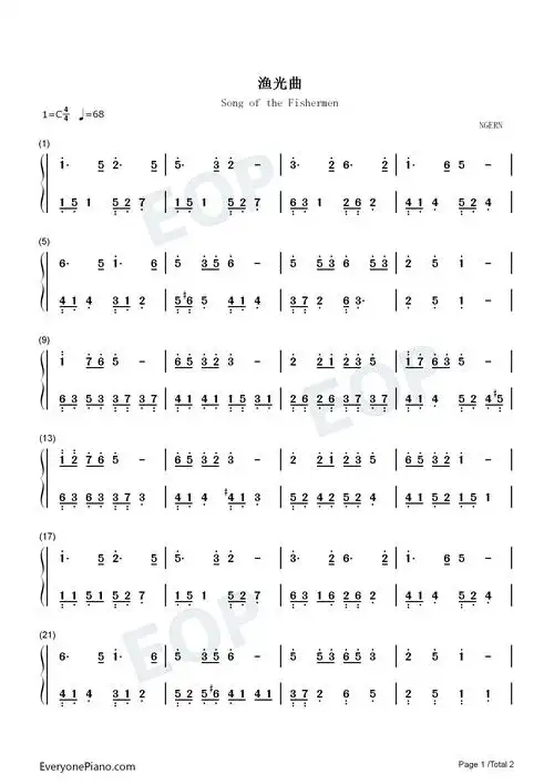 渔光曲c调简单版