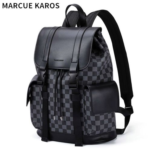 mk双肩包男士真皮背包2021年新款时尚格子电脑包大容量旅行包潮牌