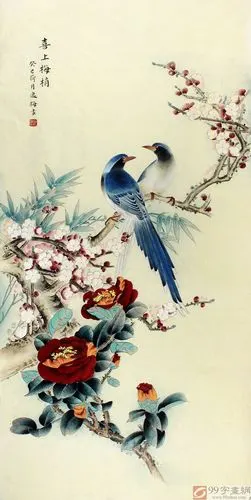 已售著名工笔画家赵逸梅四尺工笔枝上双雀图喜上梅梢