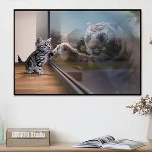 5d钻石画满钻客厅卧室老虎猫倒影心有猛虎十字绣2021新款贴砖石绣