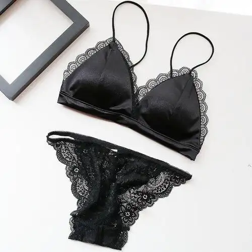 欧美松紧钢圈抹胸型内衣套装性感蕾丝丝边内搭文胸套装