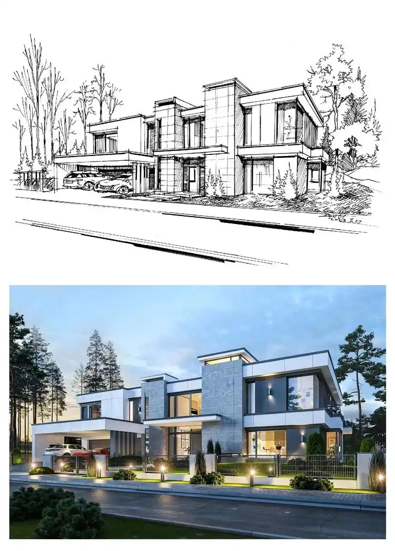 建筑2点透视线稿步骤图.#手绘 #建筑手绘 #建筑学 #画画 - 抖音