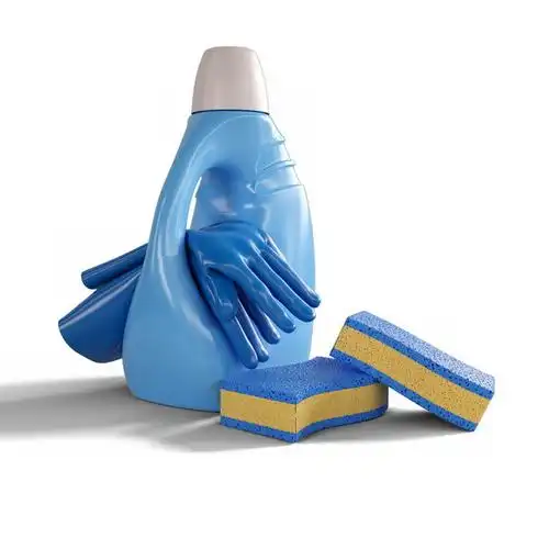 蓝色洗衣液瓶子和橡胶手套海绵百洁布海绵擦377734png图片素材 生活