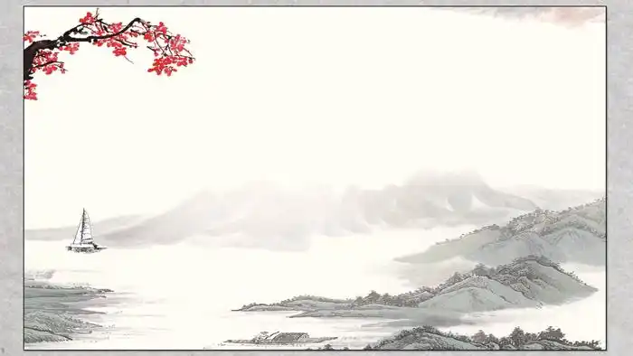 三张古典水墨山水梅花ppt背景图片