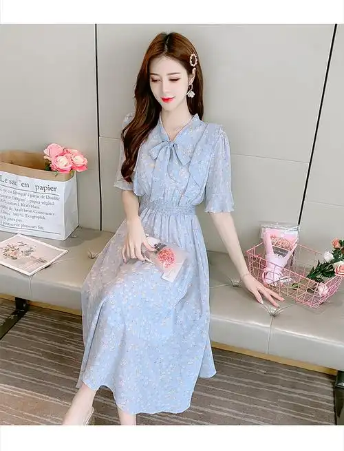 xina香港潮牌雪纺碎花连衣裙夏天法式女装夏季2021年新款仙女森系初恋