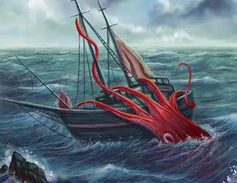 章鱼海怪据说神话中的海怪(如图所示)是一种远古时有触手的怪物,它会