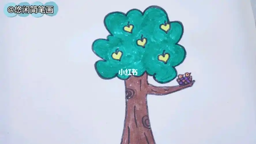 简笔画鸟窝和树