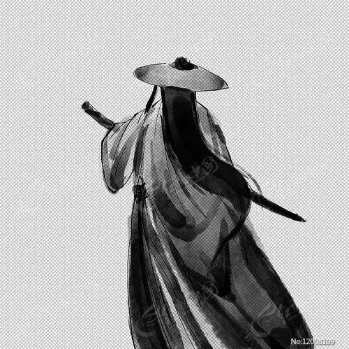 水墨剑客手持剑的背影图片