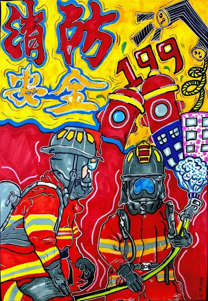 火焰蓝消防主题画.适合各个年龄段的孩子绘画学习有简单的有复 - 抖音