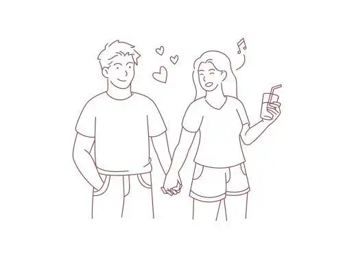 男生牵着女生的手矢量插画