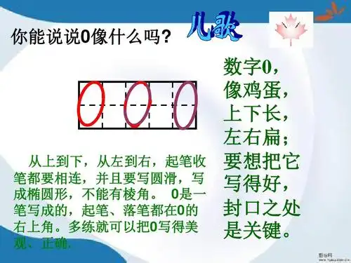数字0, 像鸡蛋, 上下长, 左右扁; 要想把它 写得好, 封口之处 是关键.
