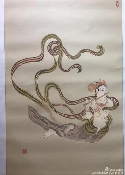 旅行 梦里敦煌——闫学诗临摹敦煌壁画选(1) 写美篇中唐伎乐飞天,安西