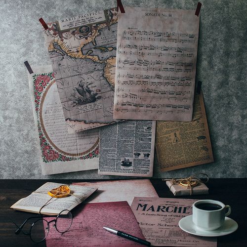 ins做旧乐谱背景纸张复古地图拍照道具古老手书本手账背景纸摄影