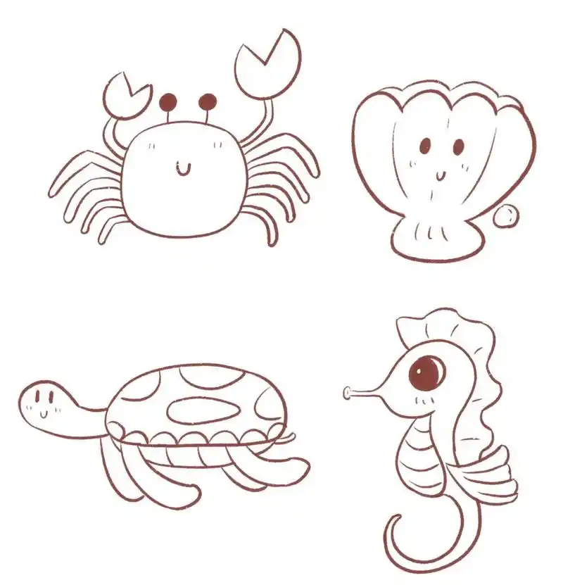 简笔画|海洋生物简笔画 喜欢大海!喜欢! 大家快画起来吧!