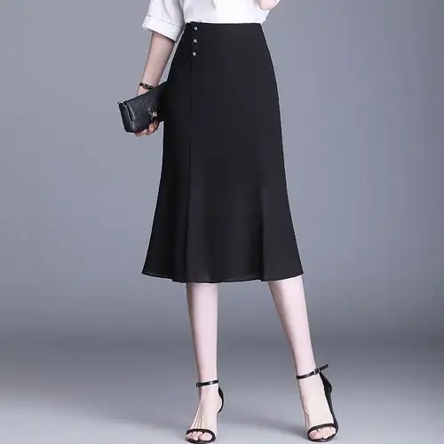 鱼尾裙半身裙女春夏季新款高腰a字包臀裙中长款显瘦荷叶边一步裙