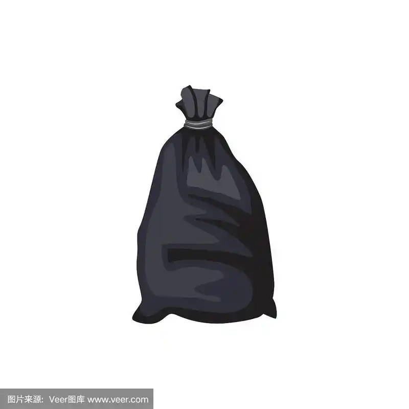 垃圾黑色塑料袋装满垃圾卡通矢量插图孤立.