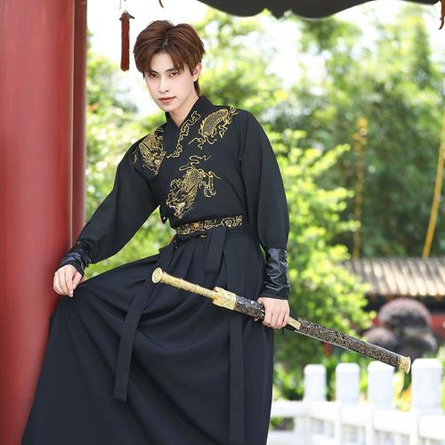 武侠复古黑色霸气公子男女同款中国风成人帅气秋季套装男汉服古装