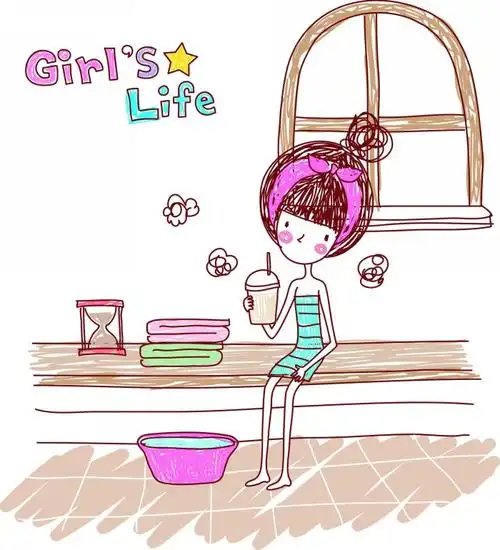 女孩生活卡通矢量图片