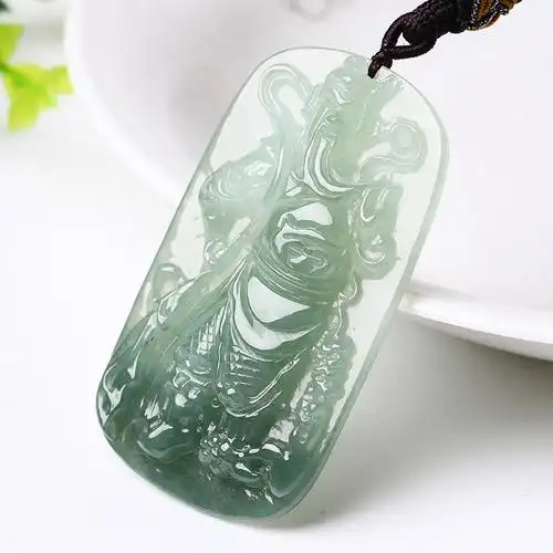 印象眸a货翡翠关公吊坠油青翡翠挂件男款玉牌附送证书