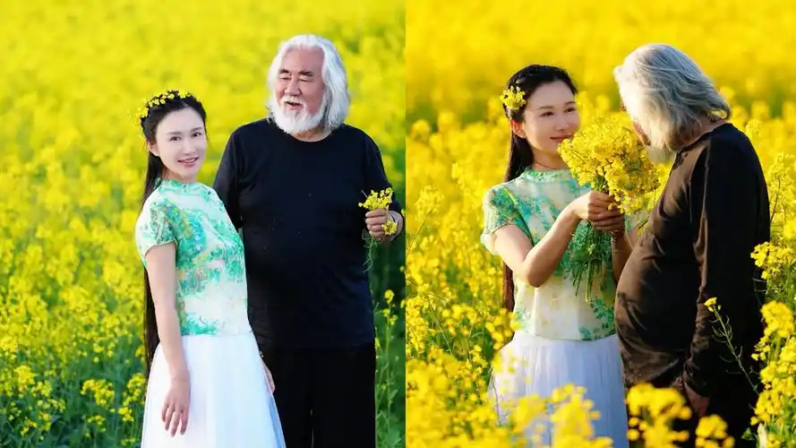 张纪中带杜星霖油菜花田跳探戈,肚子比孕妻还大,精力旺盛似年轻人