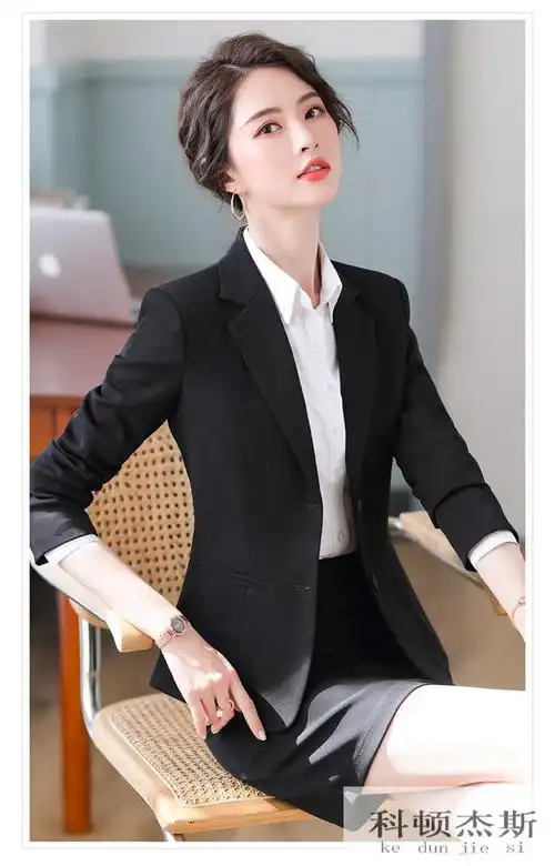 杰斯蓝色西装外套女2021春季新款修身小个子面试正装小西服职业套装春