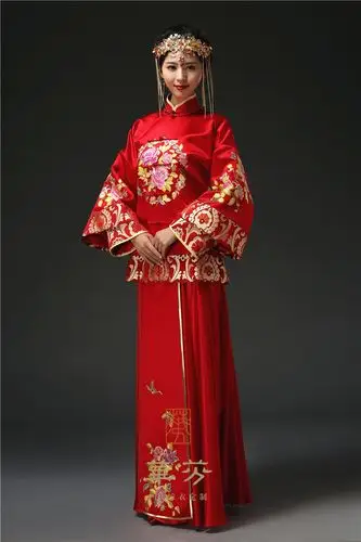 中式婚礼服 秀禾服 新娘嫁衣手绣古装喜服 民国婚纱旗袍 结婚定制