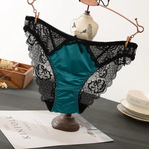 性感镂空透视冰丝缎面欧美无痕三角裤蕾丝提花诱惑火辣女士内裤