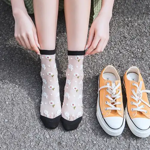 网红春季凉鞋夏季薄款筒袜丝中水晶袜子ins中筒袜