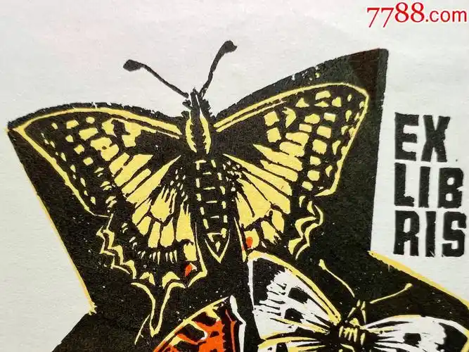保真国外版画家原拓木刻套色藏书票原作《蝴蝶》_版画原作_第2张_7788
