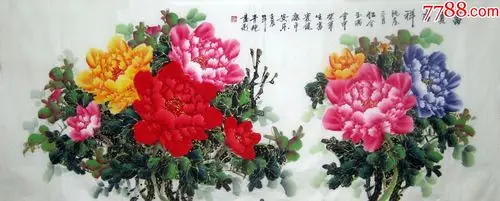 蒋青艳*小六尺国画金线牡丹《花开富贵》