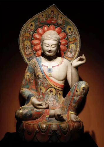 石雕复古仿古唐代汉白玉大佛彩绘佛像坐佛佛头摆件做旧摆放佛堂