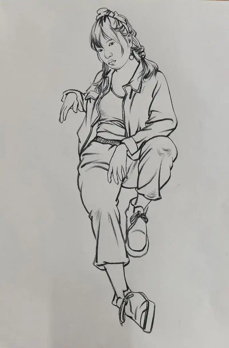 速写教学 #速写 #速写人物 坐姿动态画一组 - 抖音