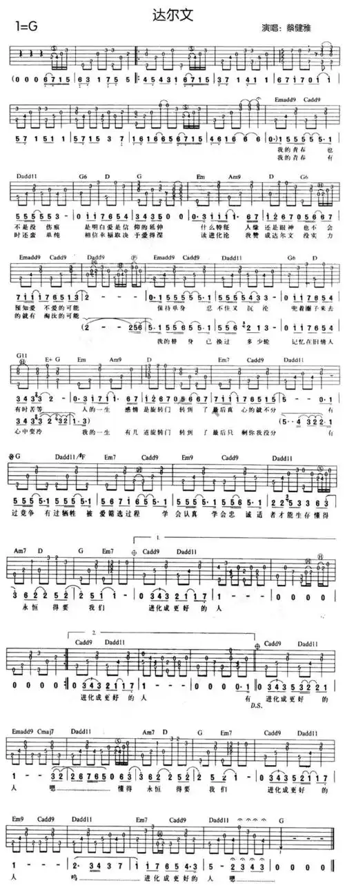 达尔文-蔡健雅-图片吉他谱-0