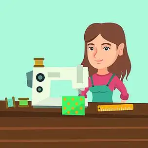 在布料工厂工作的年轻白种人裁缝缝合在一台工业缝纫机的裁缝女裁缝在