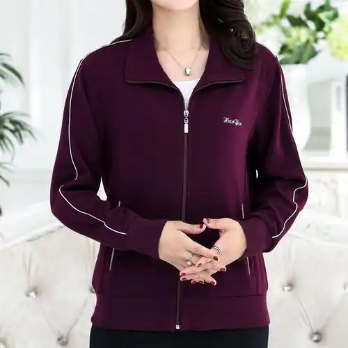 佐文森中老年女士运动服上衣宽松春秋款妈妈装外套宽松时尚翻领运动