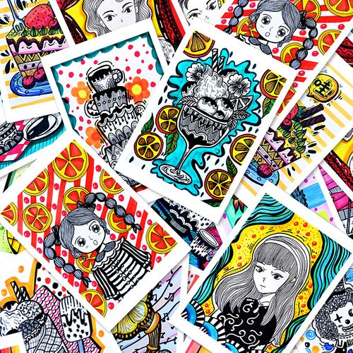 彩色线描临摹卡儿童画线条元素少儿创意美术画室素材小学范卡片