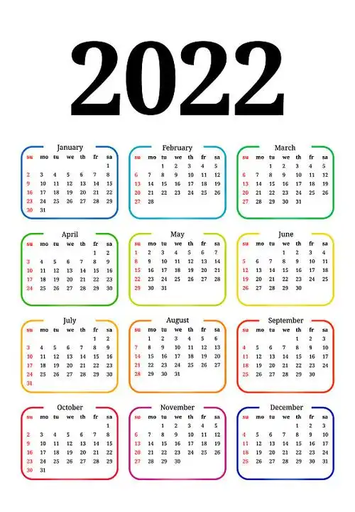 日历上隔离着2022年的白色图片