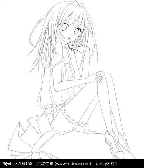一个女孩坐着的漫画简笔画