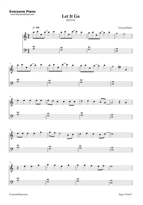 let it go超简单版-冰雪奇缘主题曲五线谱预览1-钢琴谱文件(五线谱