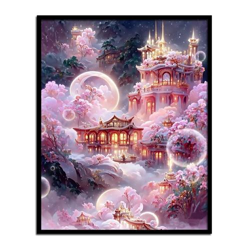 粉色仙境梦幻风景钻石画2024新款手工贴钻十字绣客厅卧室粘钻满钻