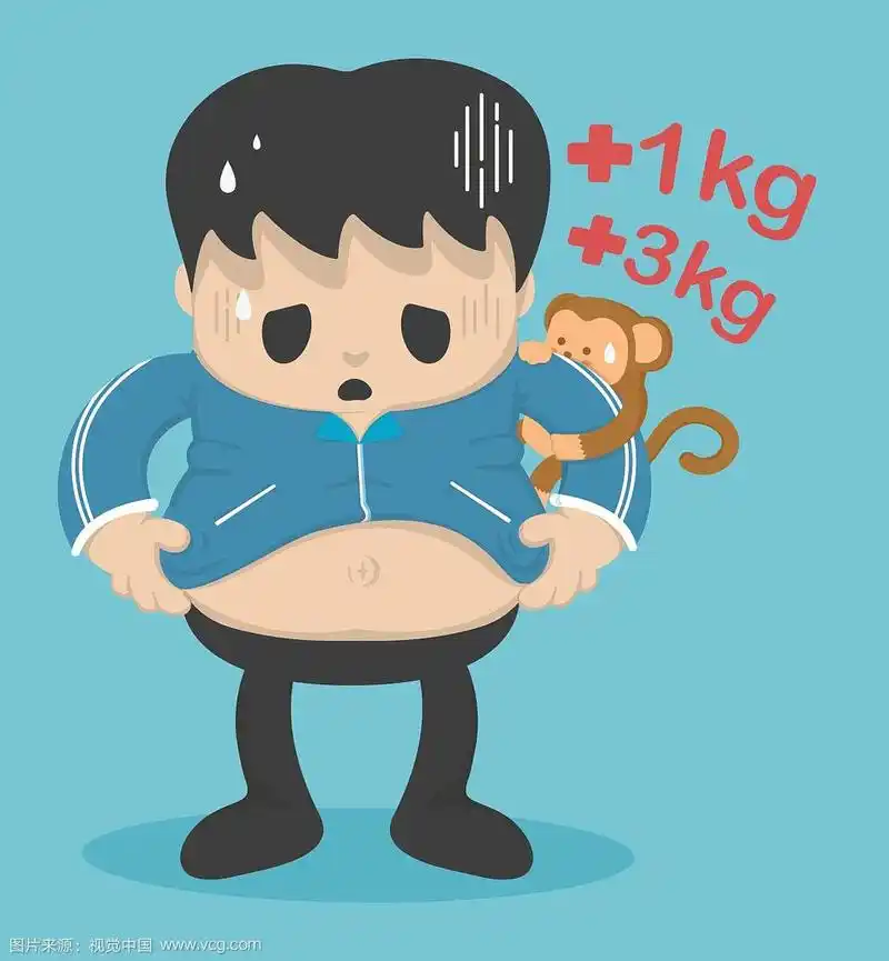 大肚子的男人沮丧地增加了体重