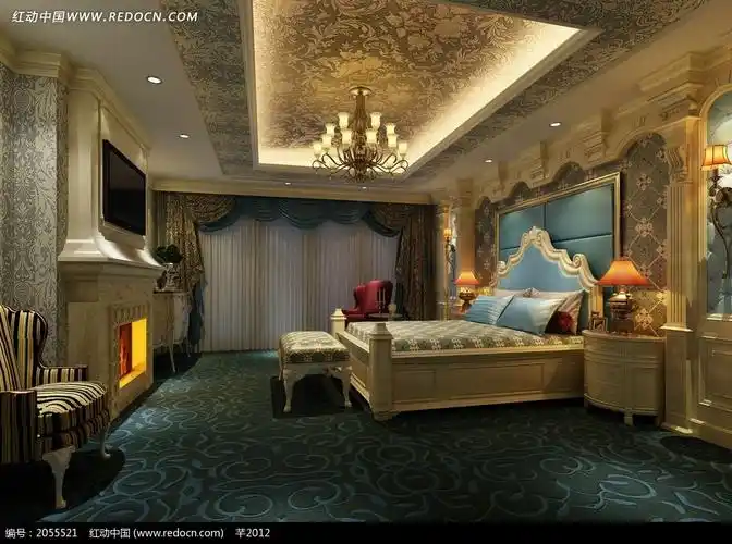 欧式贵族奢华蓝色调卧室效果图
