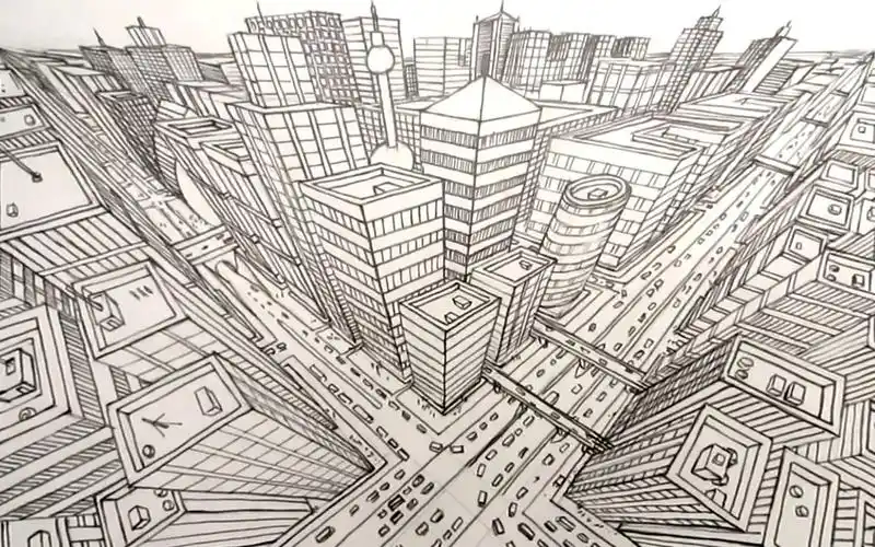 【绘画干货】用三点透视画一座城市丨透视理论丨基础绘画教程
