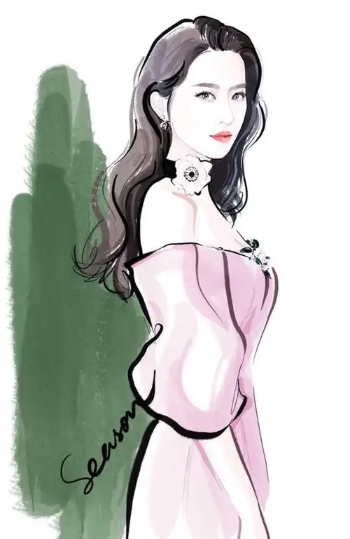 刘亦菲 插画 时装 明星街拍 杂志 服装设计 手稿